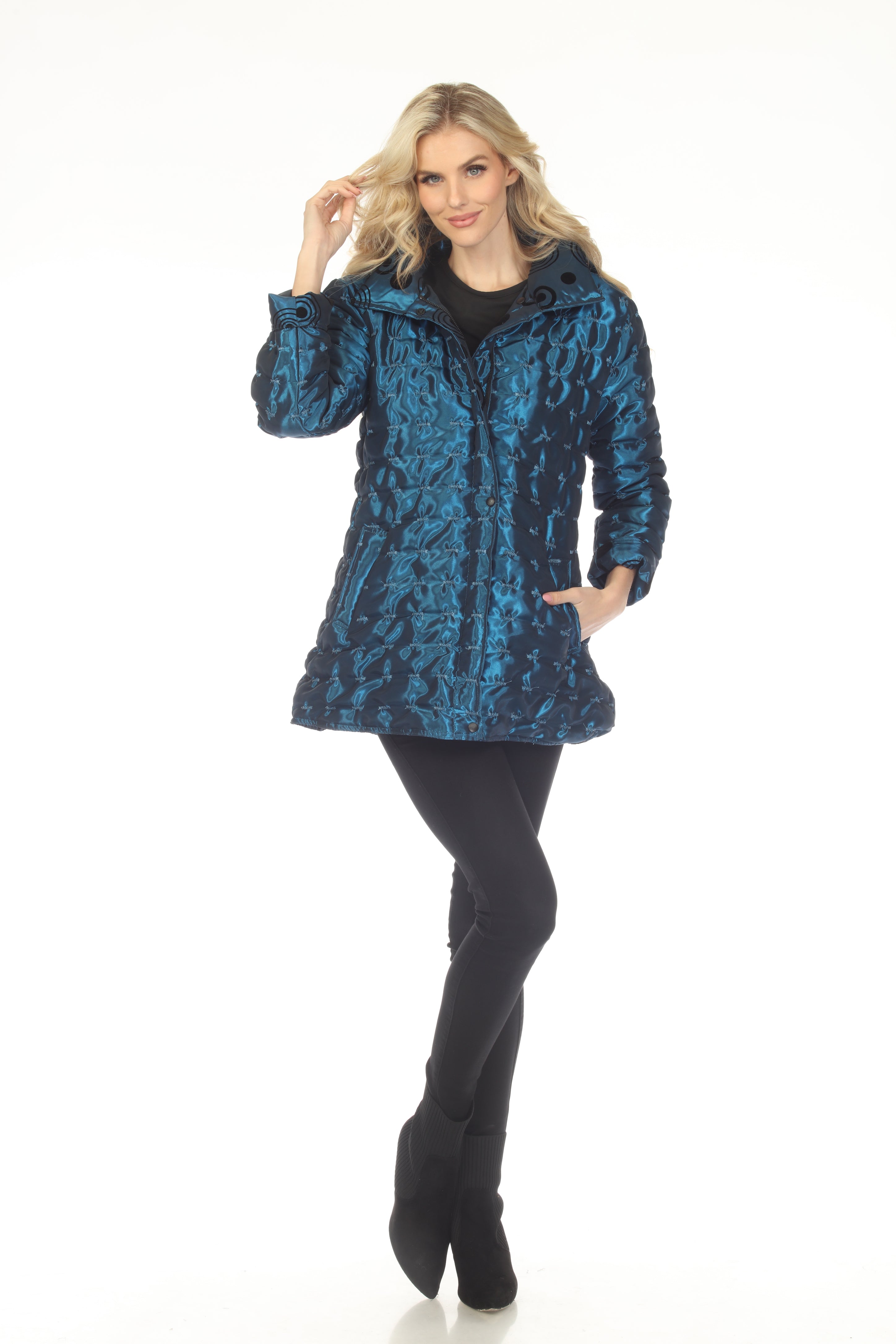 Oopera Reversible Puffer Circular Pattern Raincoat - Electric Blue - SJ2617RW-5