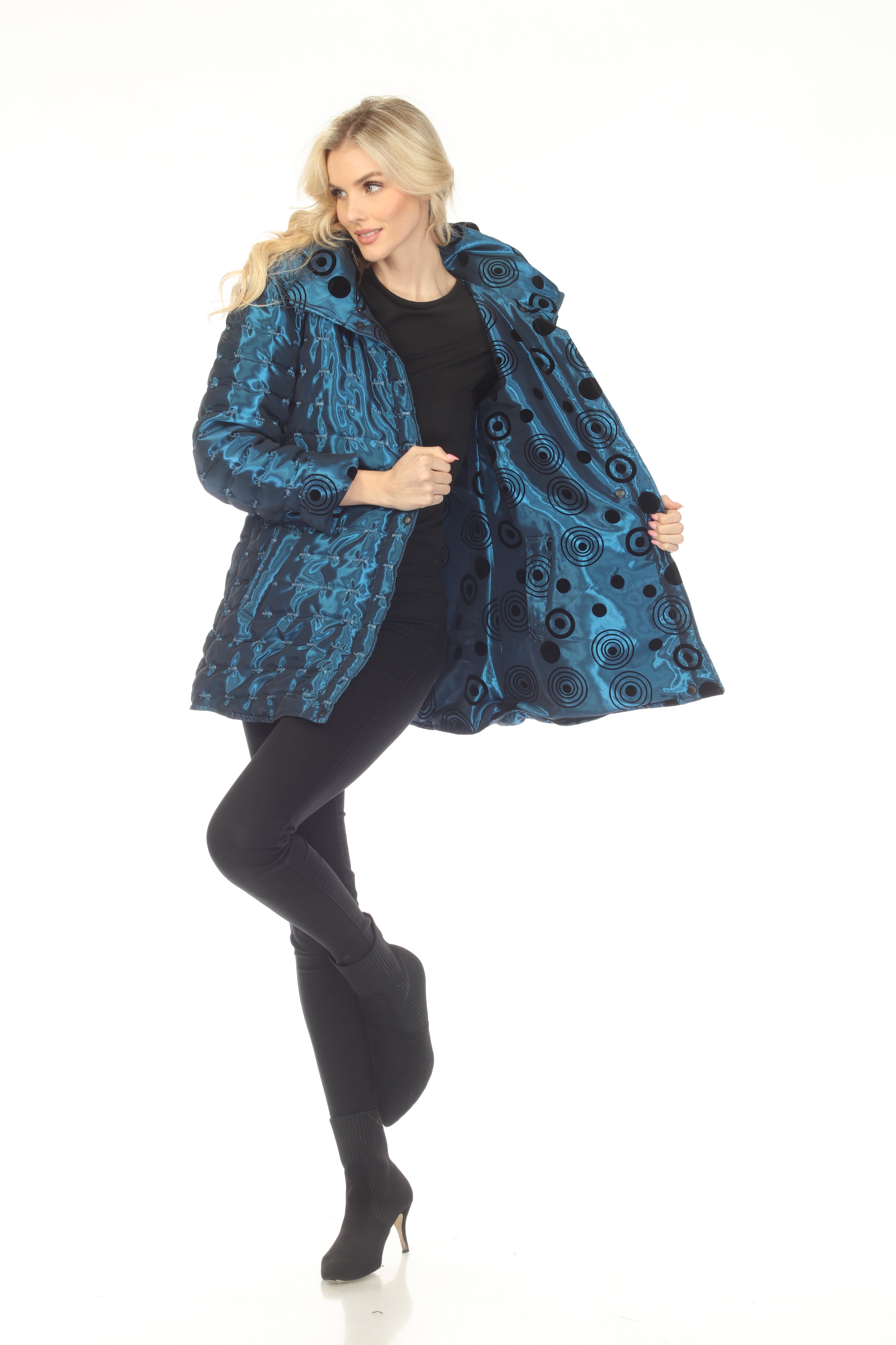 Oopera Reversible Puffer Circular Pattern Raincoat - Electric Blue - SJ2617RW-5