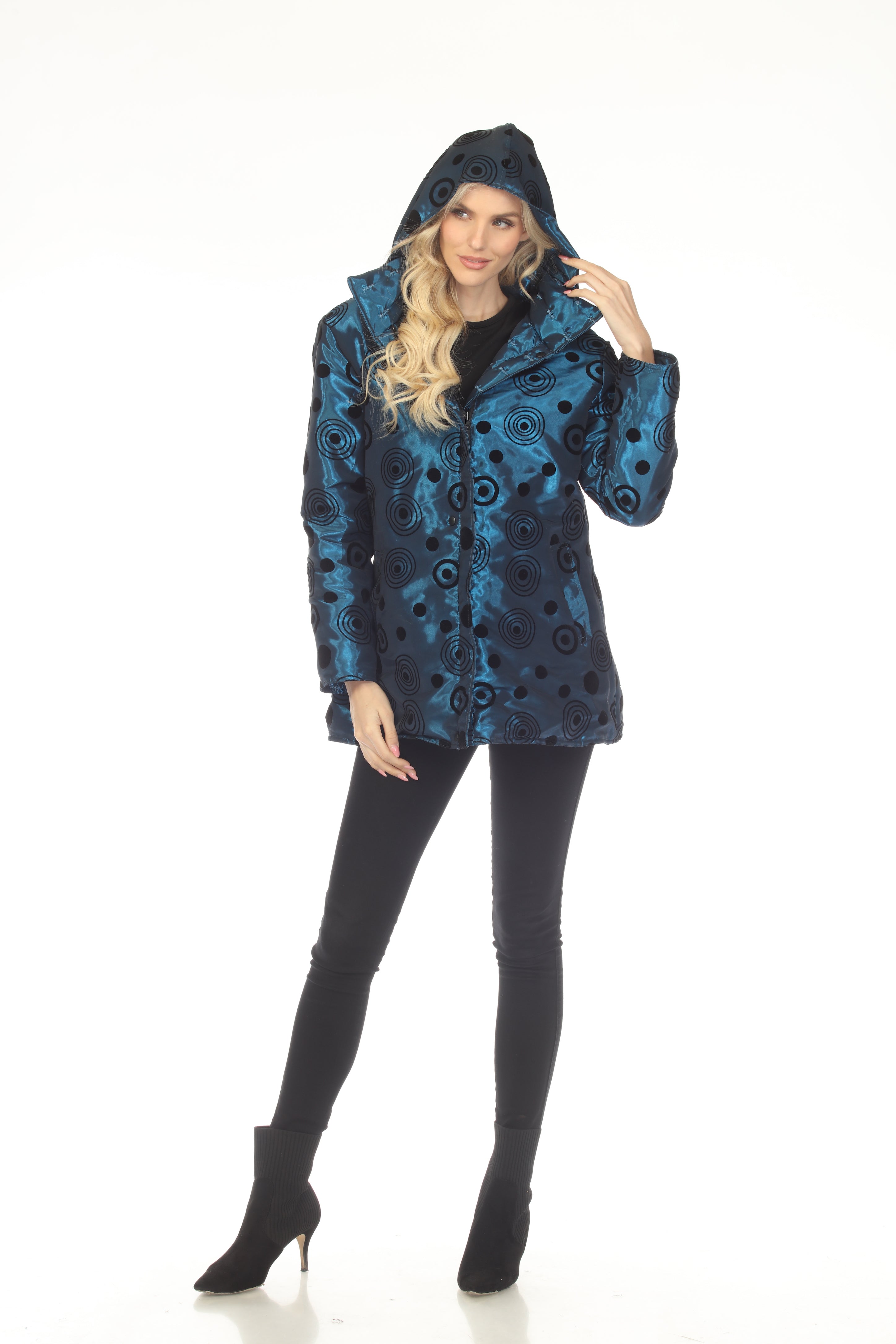 Oopera Reversible Puffer Circular Pattern Raincoat - Electric Blue - SJ2617RW-5