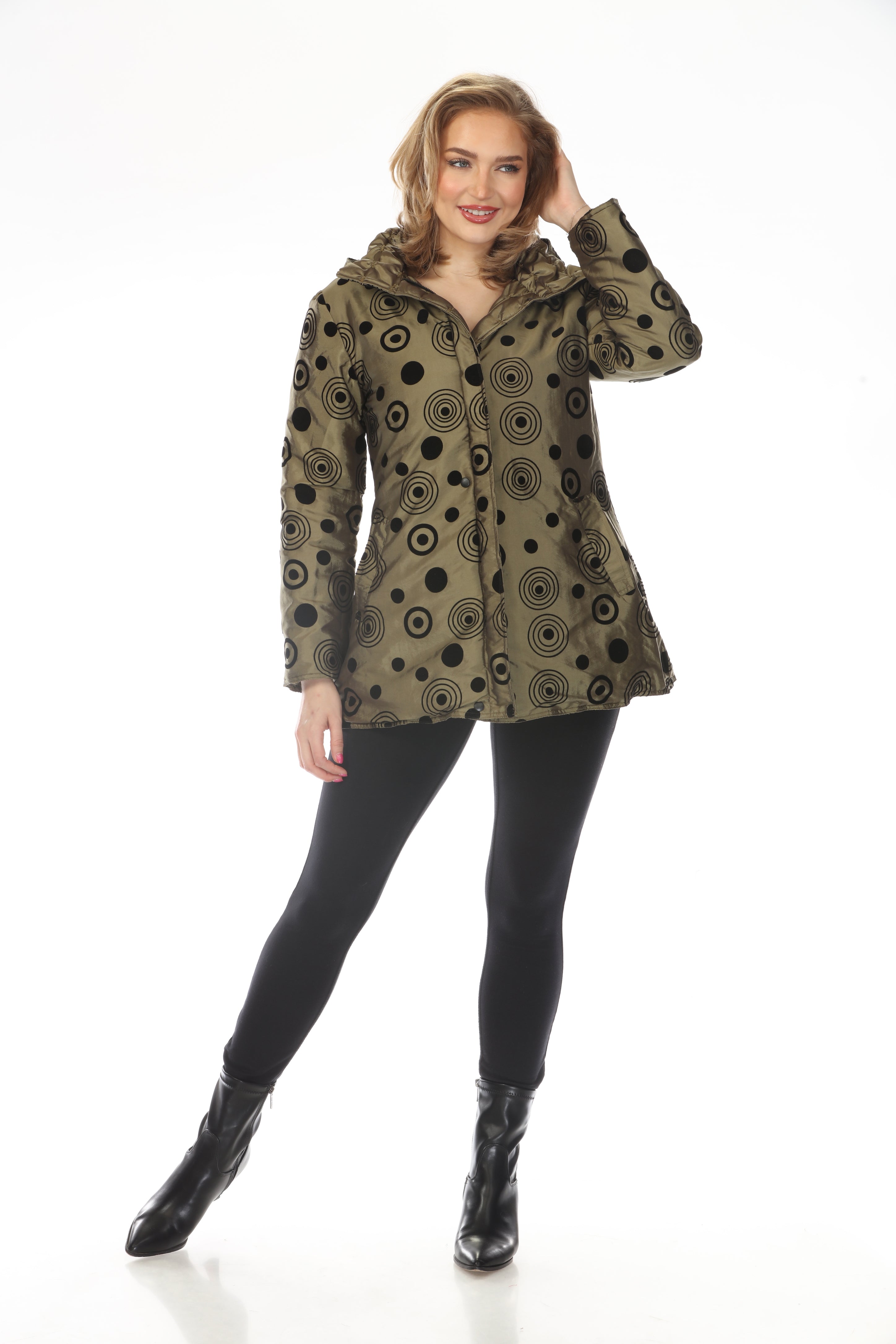 Oopera Reversible Puffer Circular Pattern Raincoat - Autumn Gold - SJ2617RW-7