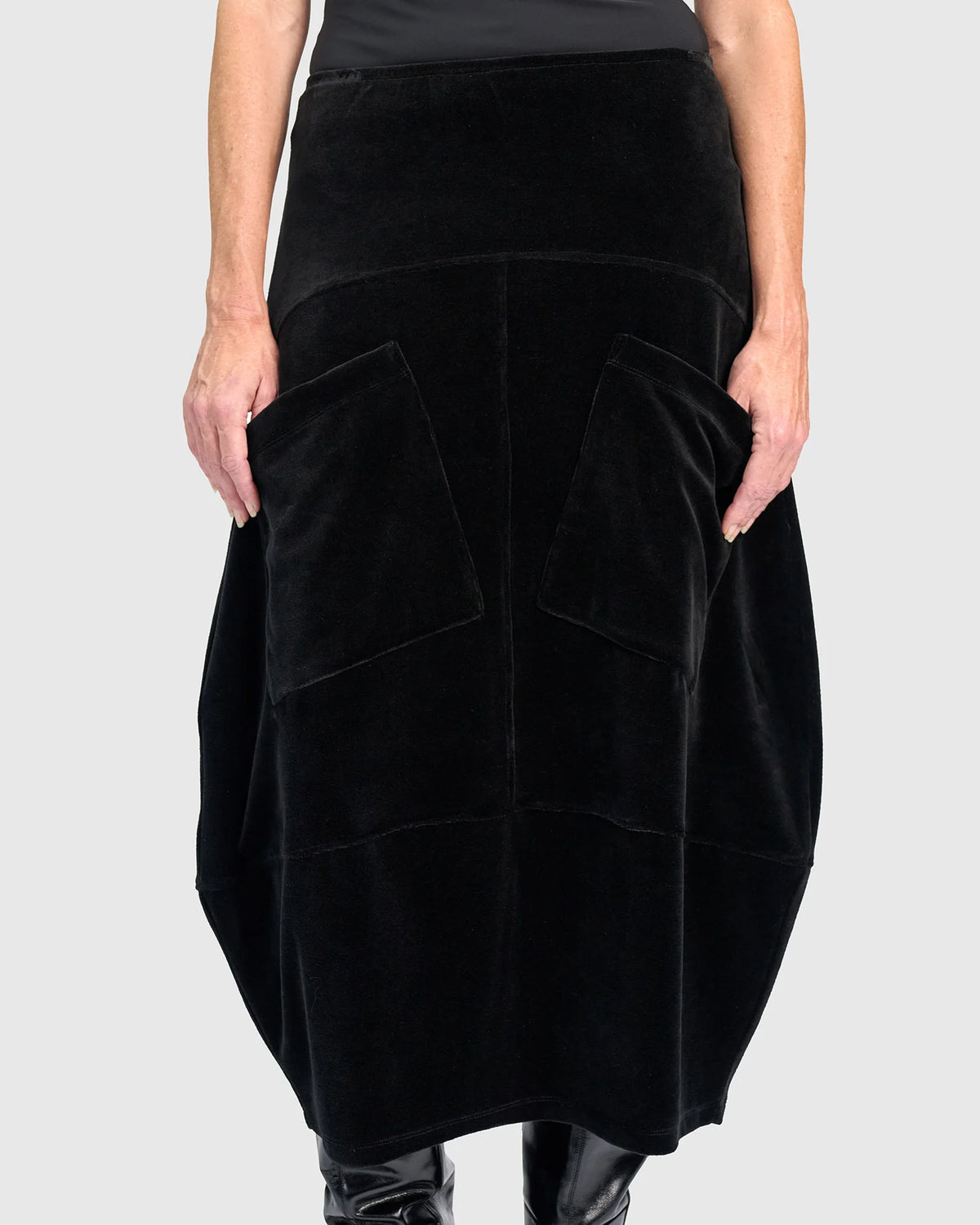 ALEMBIKA Everyday Velvet Licorice Skirt - AK816B - BLACK