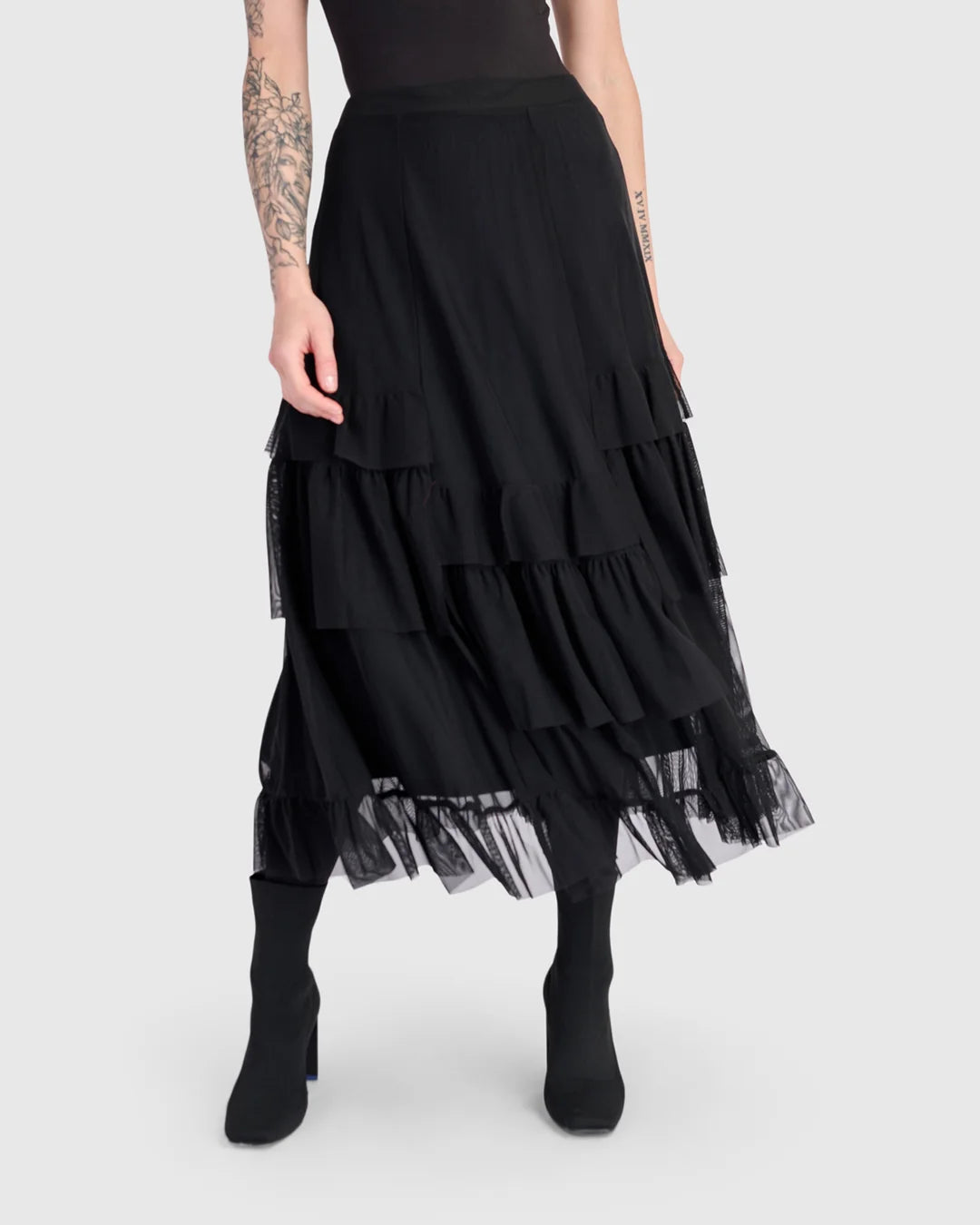 ALEMBIKA Samba Tiered Mesh Skirt - EK704B - BLACK