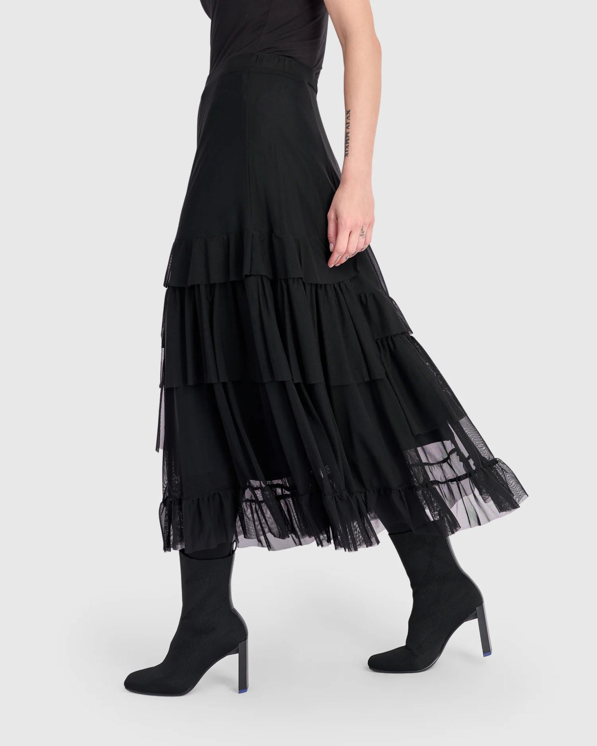 ALEMBIKA Samba Tiered Mesh Skirt - EK704B - BLACK