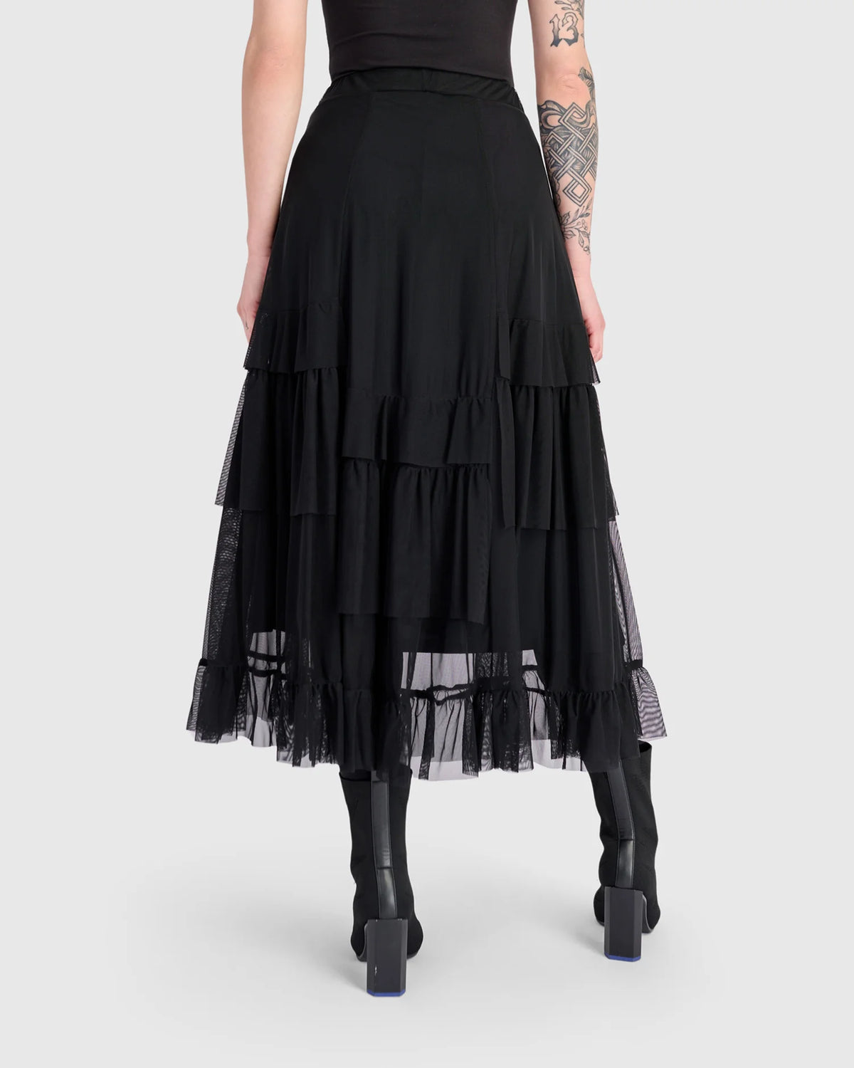ALEMBIKA Samba Tiered Mesh Skirt - EK704B - BLACK