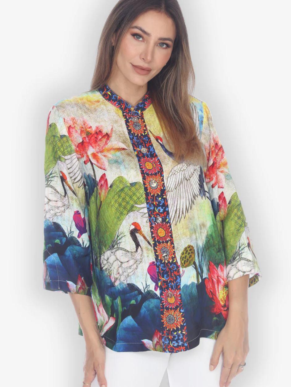 Citron "White Crane Fall" Silk Blouse - 1213WCF