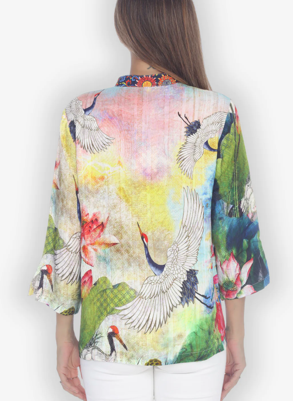 Citron "White Crane Fall" Silk Blouse - 1213WCF
