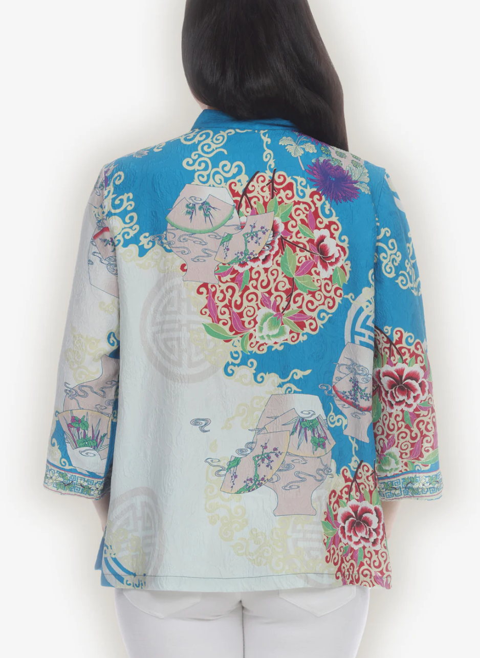 Citron "Bouquet Cluster Turquoise" Silk Blouse - 1213BCT