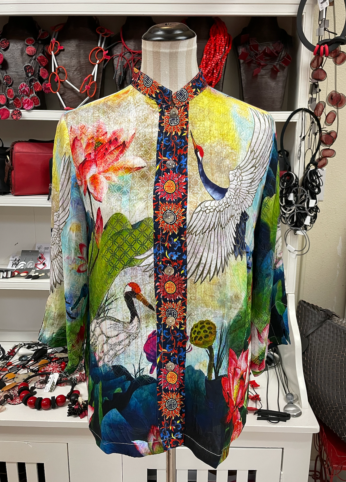 Citron "White Crane Fall" Silk Blouse - 1213WCF