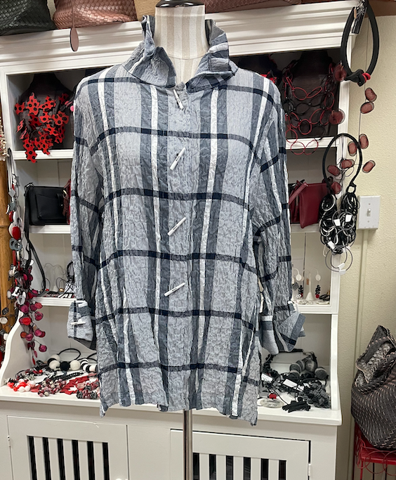 Moonlight Lightweight Check & Stripe Button Front Shirt in Navy/Blue/White - 2417 CK