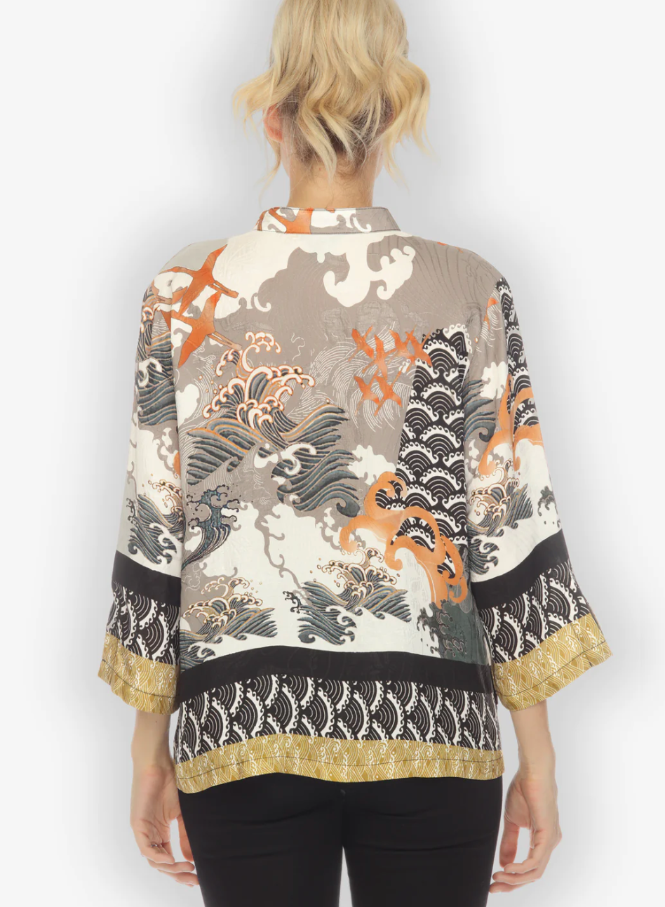 Citron "Waves and Cranes" Silk Blouse -1213WAC