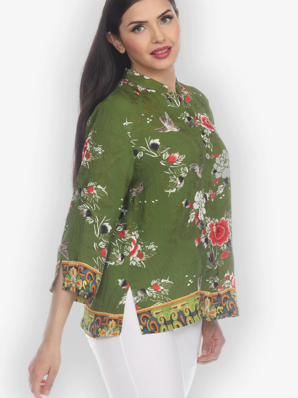 Citron "Floral With Bird" Silk Blouse - 1213FWB