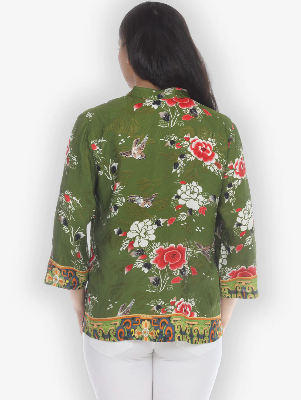 Citron "Floral With Bird" Silk Blouse - 1213FWB