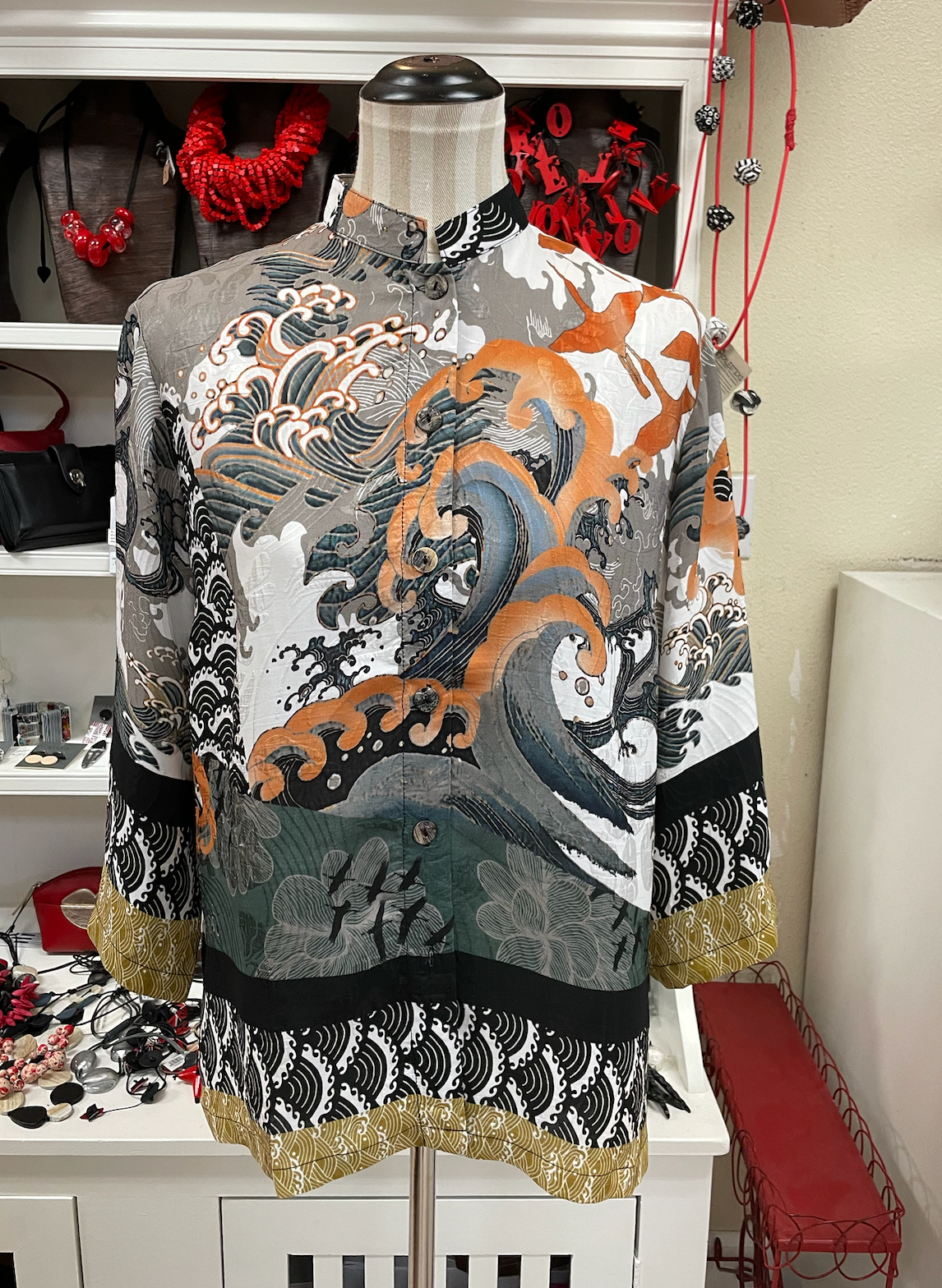 Citron "Waves and Cranes" Silk Blouse -1213WAC