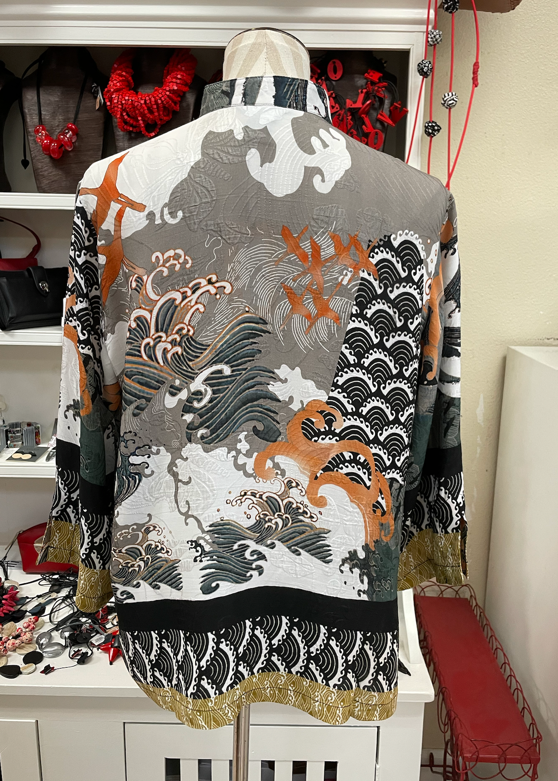 Citron "Waves and Cranes" Silk Blouse -1213WAC