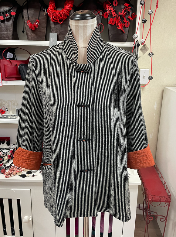 Moonlight Striped High-Low Button Front Jacket - 2075 RUST