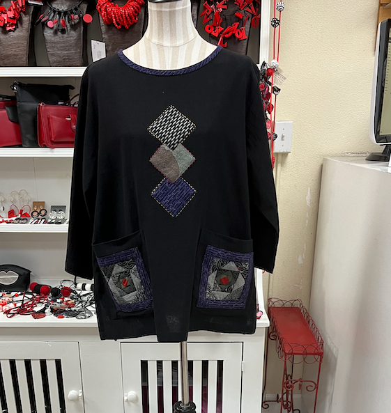 Yaza Colorful Patches Tunic - BLACK