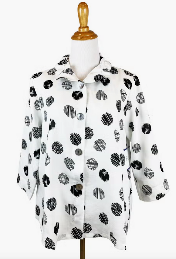 Fridaze AA311 - Flora Jacket w/ Wire Collar - BLACK OCTAGONS ON WHITE