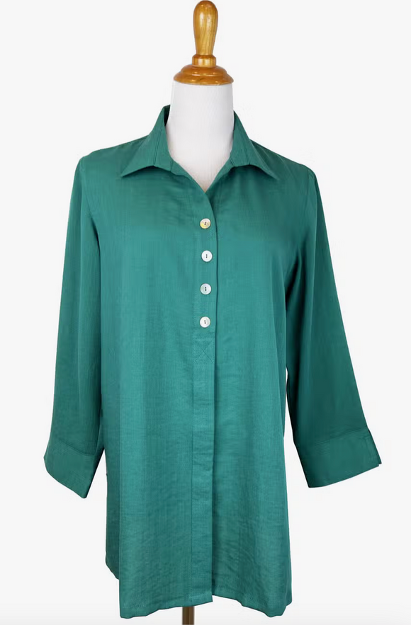 Fridaze AA192 - Eleanor Linen Blouse -  EVERGREEN