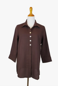 Fridaze AA192 - Eleanor Linen Blouse - ESPRESSO