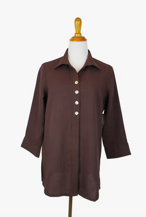 Fridaze AA192 - Eleanor Linen Blouse - ESPRESSO