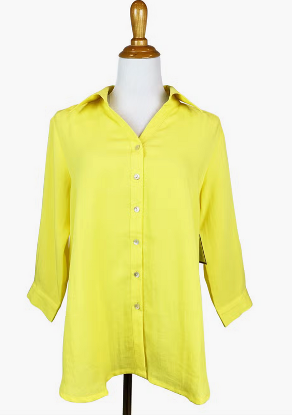 Fridaze AA161 - Short Tuxedo Linen Shirt - DAFFODIL