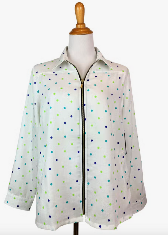 Fridaze AA319 - Katherine Linen Jacket - BLUE/GREEN DOTS