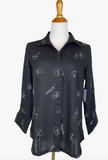 Fridaze AA265 - Diana Linen Shirt - WHITE FLORAL ON BLACK