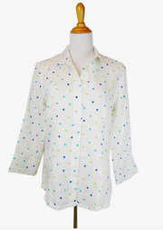 Fridaze AA265 - Diana Linen Shirt - BLUE/GREEN DOTS