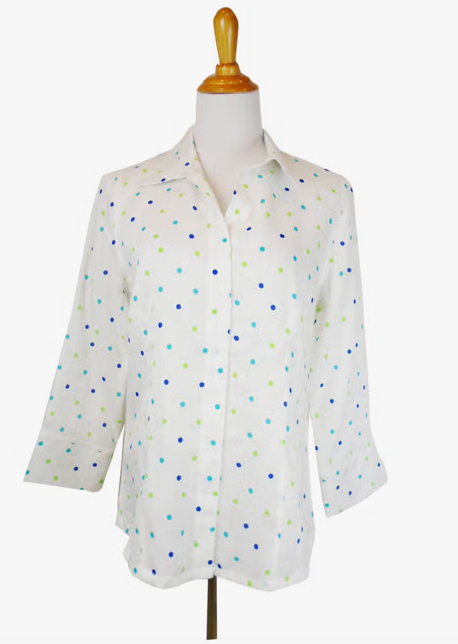 Fridaze AA265 - Diana Linen Shirt - BLUE/GREEN DOTS