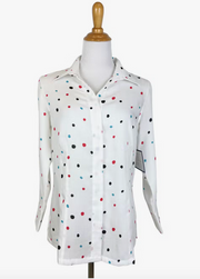 Fridaze AA265 - Diana Linen Shirt - IRREGULAR DOTS ON WHITE