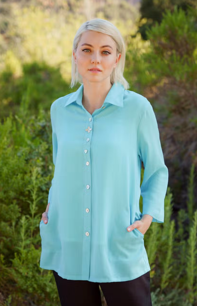 Fridaze AA268 Flower Button Linen Shirt - SEAGLASS