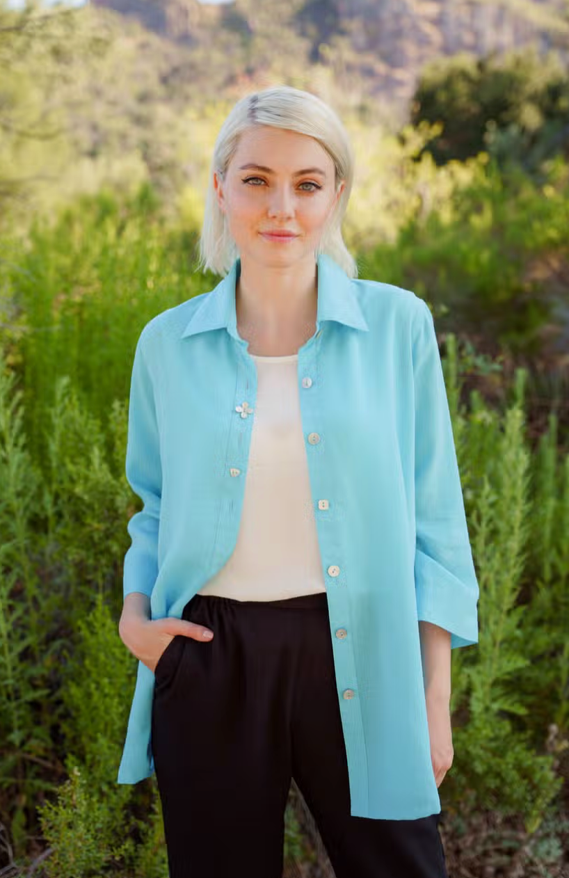 Fridaze AA268 Flower Button Linen Shirt - SEAGLASS