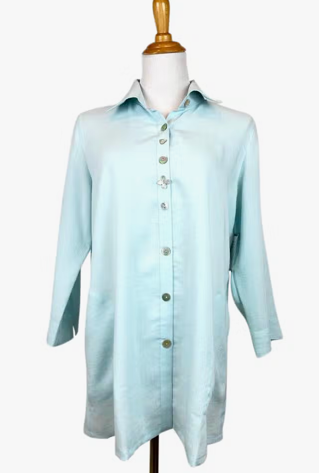 Fridaze AA268 Flower Button Linen Shirt - SEAGLASS