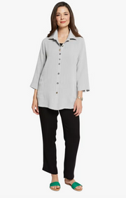 Fridaze AA268 Flower Button Linen Shirt - PEBBLE