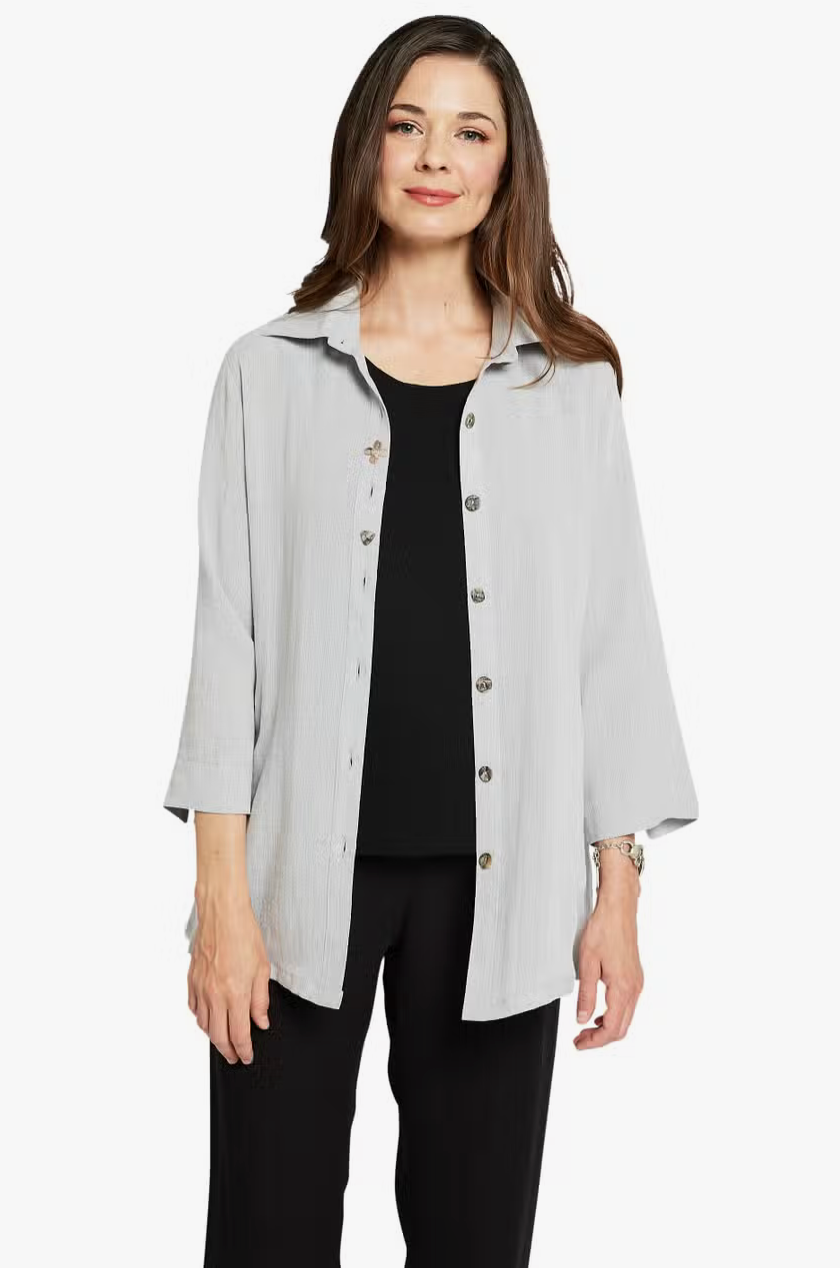 Fridaze AA268 Flower Button Linen Shirt - PEBBLE