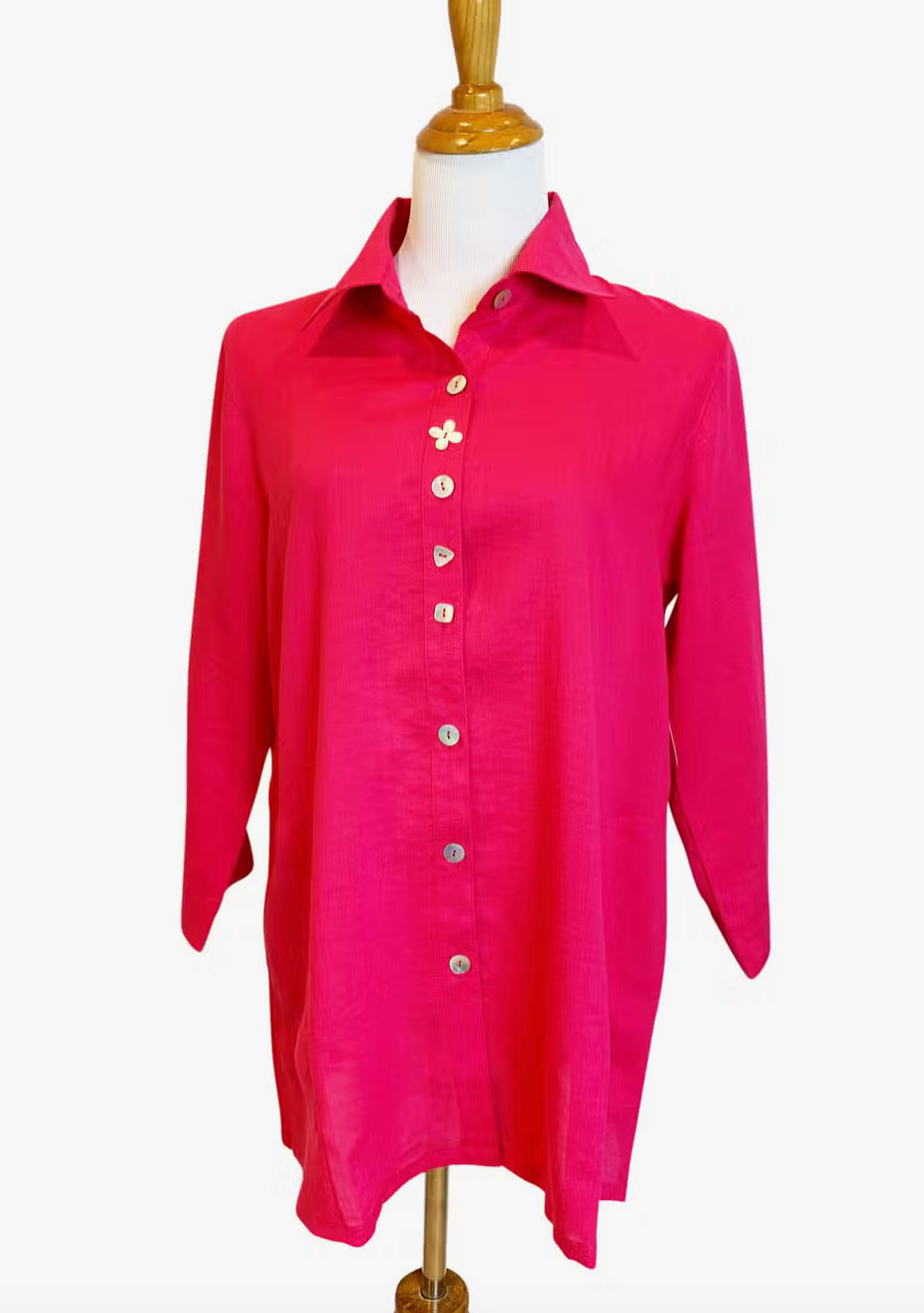 Fridaze AA268 Flower Button Linen Shirt - CAMELLIA