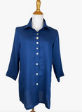 Fridaze AA268 Flower Button Linen Shirt - MEDITERRANEAN