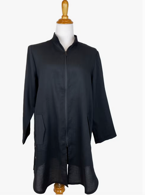 Fridaze AA218- Side Button Zippered Linen Tunic - BLACK