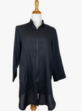 Fridaze AA218- Side Button Zippered Linen Tunic - BLACK