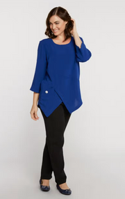 Fridaze AA123- Linen Pullover with Asymmetric Hem- MEDITERRANEAN