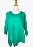 Fridaze AA123- Linen Pullover with Asymmetric Hem- EMERALD