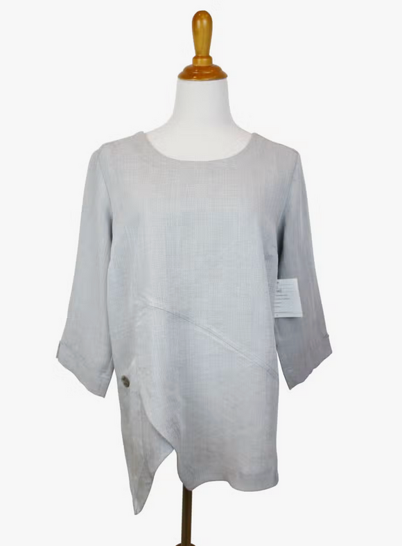 Fridaze AA123- Linen Pullover with Asymmetric Hem- PEBBLE