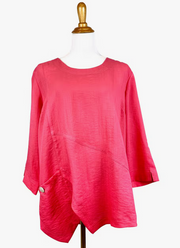 Fridaze AA123- Linen Pullover with Asymmetric Hem- PASSION FLOWER