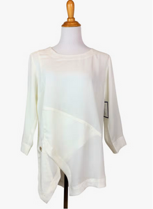 Fridaze AA123- Linen Pullover with Asymmetric Hem- WHITE