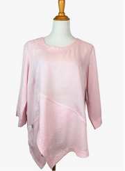 Fridaze AA123- Linen Pullover with Asymmetric Hem- PETAL