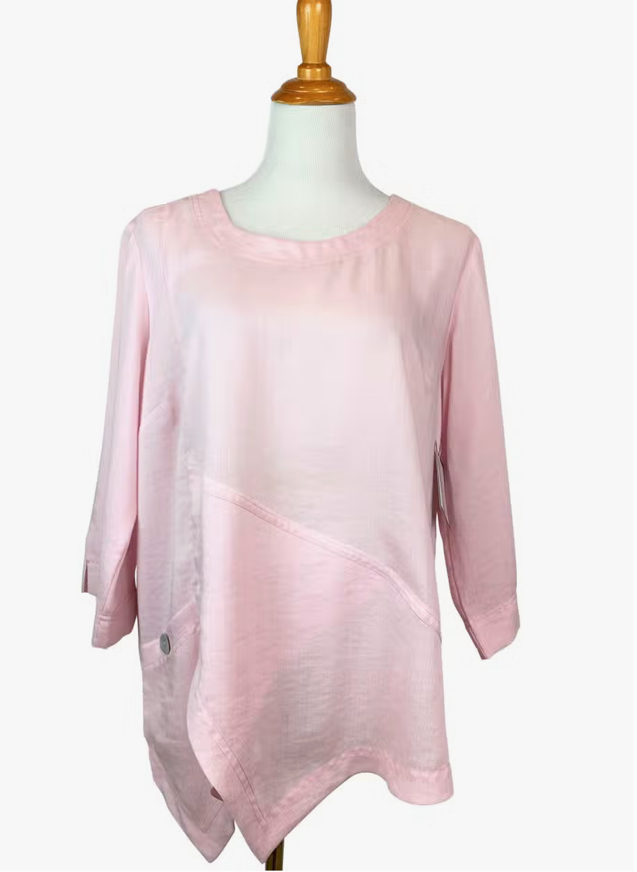 Fridaze AA123- Linen Pullover with Asymmetric Hem- PETAL
