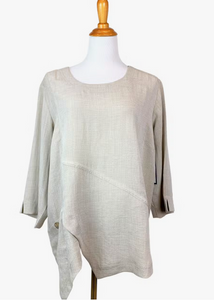 Fridaze AA123- Linen Pullover with Asymmetric Hem- SAND