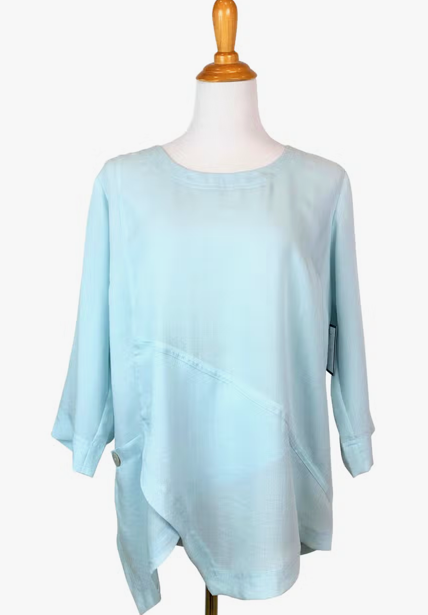 Fridaze AA123- Linen Pullover with Asymmetric Hem- SEAGLASS