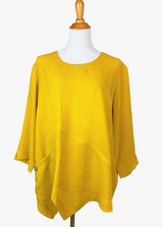 Fridaze AA123- Linen Pullover with Asymmetric Hem- MARIGOLD