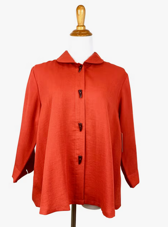 Fridaze AA85- Horn Button Linen Short Jacket- PAPRIKA